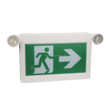 Wall-Mounted Rechargeable LED Fire Emergency Running Man Exit Sign with Two Headlights Combo