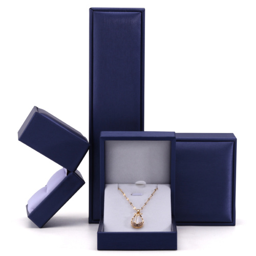 Luxury Blue Leather Ring and Necklace Jewelry Box