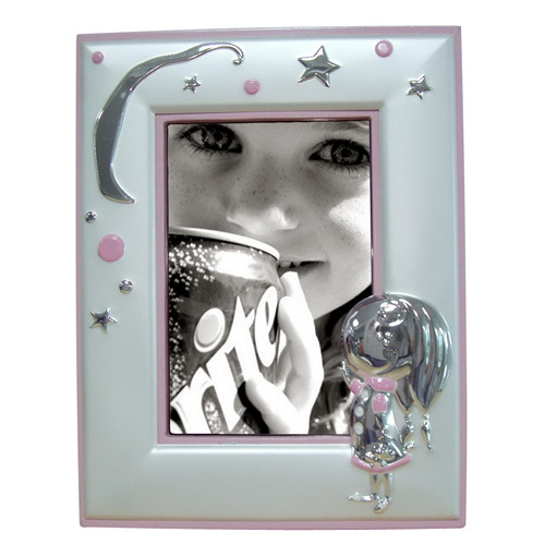 Sliver Baby Photo Frame With Pink Border