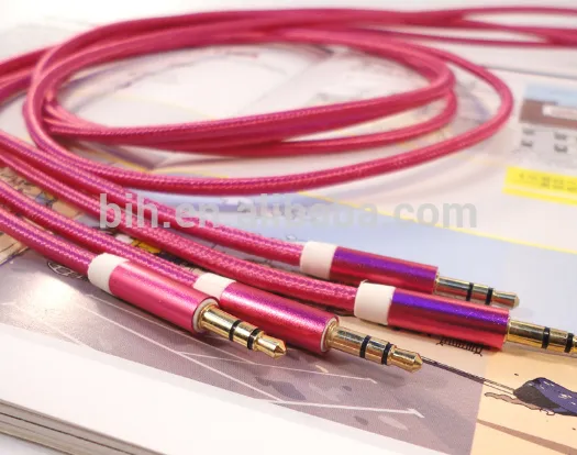 free shipping Colorful Braided Aux Cable 3.5mm Male to Male Audio Cable