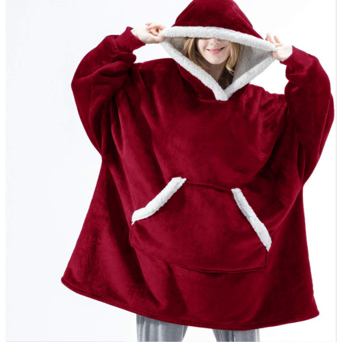 Winter hot selling flannel fleece hoodie blanket