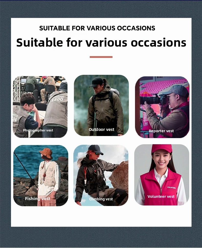 Volunteer Multi-Pocket Zipper Solid Pattern Vest