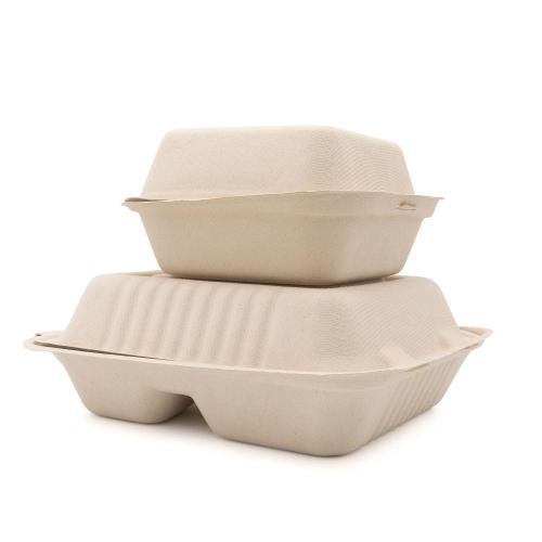 Disposable Lunch Box with 3 Compartments Sugarcane Pulp material disposable paper food lunch box Manufactory