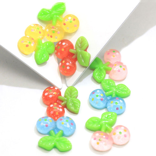 New Charm Sweet Cherry Glitter Beads Resin Flat back Cabochon For DIY Toy Craft Decoration Beads Charms Phone Shell Decor