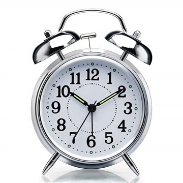 Iron Look Large Clear Simple Style Twin Bell Nightlight Alarm Clock