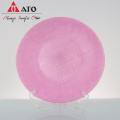 Placas de frutas de salada redonda rosa placa de vidro transparente