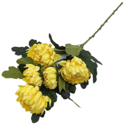 Artificial Blackish Chrysanthemum Flowers - Silk Pineapple Chrysanthemum 5 Heads