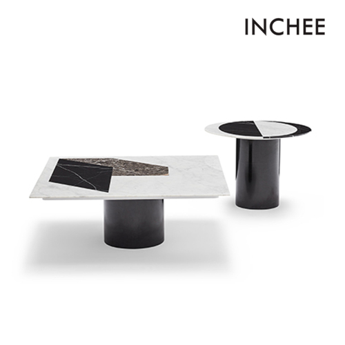 โต๊ะกาแฟหินอ่อนสีดำและสีขาวทึบ