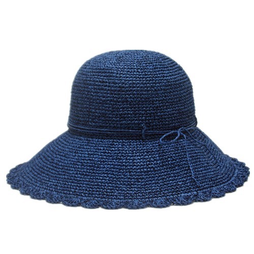 Chapeau Mesdames bleu classique en laine main au Crochet avec laciness