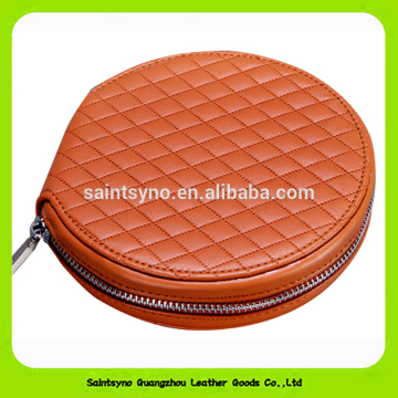 Hot Sell High Quality Round Shape Waterprrof Zipper Leather CD Bag 1503