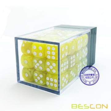 Bescon 12mm 6 Sided Dice 36 dalam Kotak Bata, 12mm Six Sided Die (36) Blok Dadu, Marble Yellow