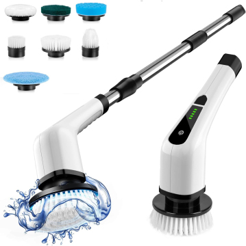 Adjustable Electric Spin Scrubber with Detachable Handle and 7 Brush Heads for Shower and Home Cleaning