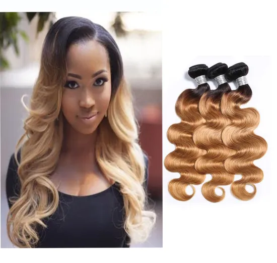 SPARK Hot Sale 1b 27 ombre color body wave hair bundles 3 tone human hair 1b 27 body wave hair