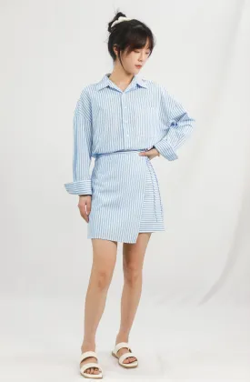 French Slimming Striped Shirt Dress