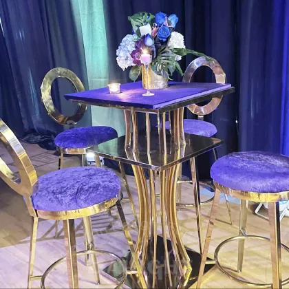 Stainless Steel Frame Glass Top Bar Table Sets