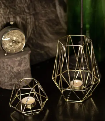 Gold Geometric Metal Tealight Candle Holders