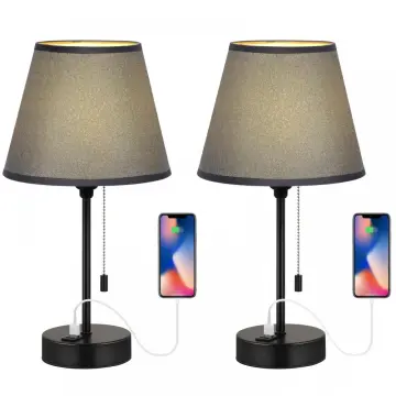 Set of 2 Black Small Nightstand Lamp