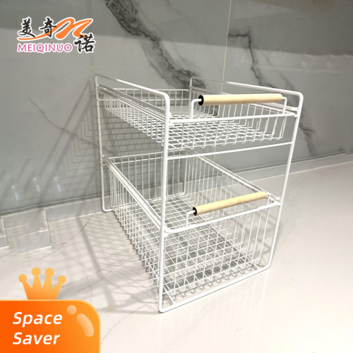 Prateleira extraível de dupla camada com cabo de madeira