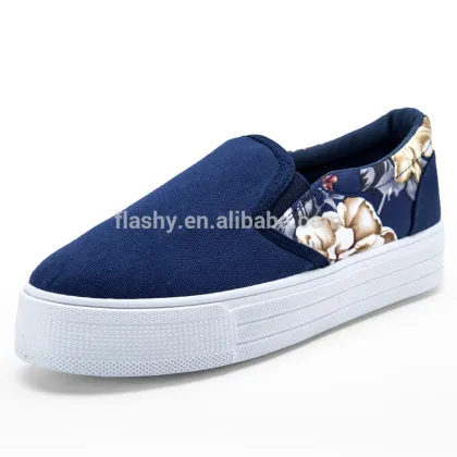 Wholesale high platform shoes slip on wedge heel canvas shoe
