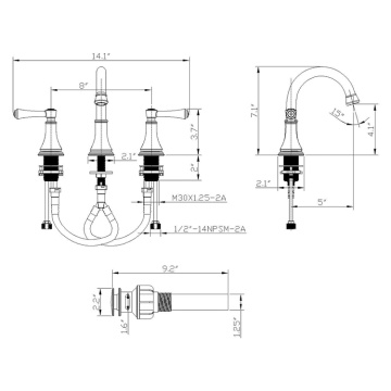 Modern Faucet Bathroom High End Three Hole