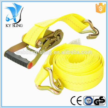 Yellow 5T10M*50mm Ratchet Tie Down Straps with Double J-Hooks