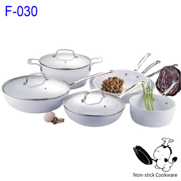 2014 new design aluminum forged 10pcs white ceramic coating nonstick induction castamel cookware