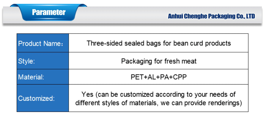 three sided sealed bag for bean curd
