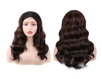 Wholesale headband wig brown black color Long loose body wave cheap synthetic headband wig for black women Synthetic hair wigs