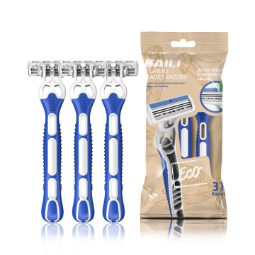 Wholesale Women's 3 Blades Disposables: Eco-Friendly Shaving Razors with Recycled Plastic & Rubber Handles