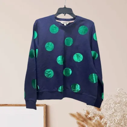 Dark Green Gold Foil Patterned Navy Sweater