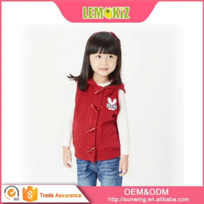 Hot selling cartoon hoodie design 100%polyester 2-13years old little girl hoodie vest coat