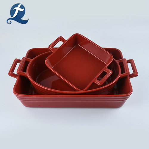 Dinnerware bakeware ceramic baking tray set with handles