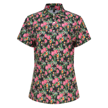MAZEL Women's Short Sleeve Lightweight Printed Quick-Dry Golf Polo Shirt