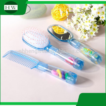 plastic round handle plane hair brush dressing vanity magic makeup cosmetic mirror set with rubber band for children kids