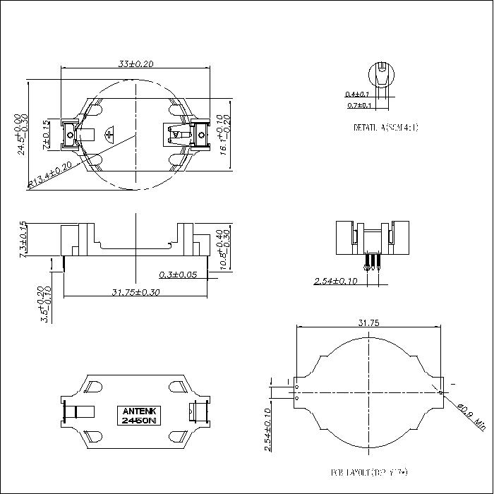 BT-S-SN-A-2450N Coin Cell Holders Right Angle DIP For CR2450N