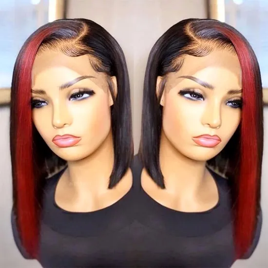 Wholesale Cheap Highlight 1B Honey Brown Color Straight Hd Short Black Women Bob Brazilian Human Hair Lace Front Wigs