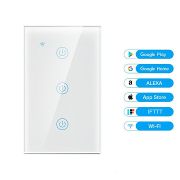 Kawalan Jauh AS Standard 3-gang Tuya Wi-Fi Wall Touch Smart Light Switch-FCC &amp; ROHS Disahkan
