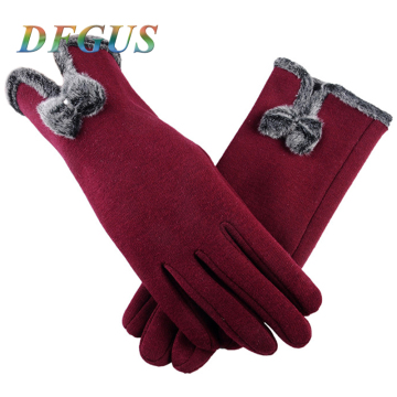 2017 Women Winter Gloves Touch Screen Sensor Fitness Gloves Leather Bow Elegant Warm Mittens Fashion Female Winter Guantes