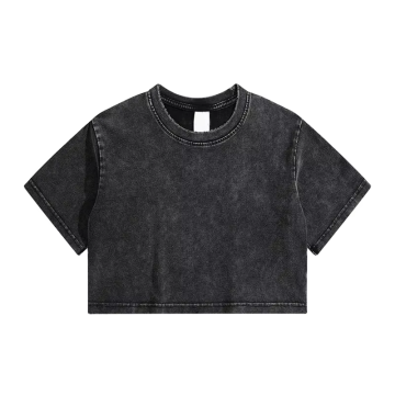 Summer Casual Oversized Vintage Washed O-neck Crop Tee for Women