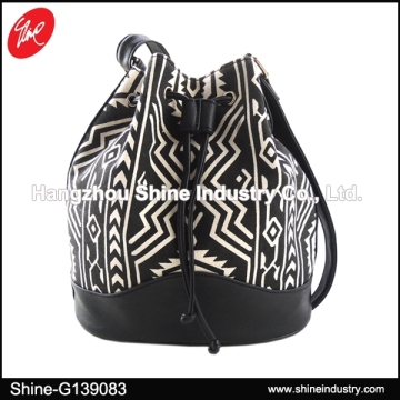 Ethnic Style Canvas PU Bucket Bag