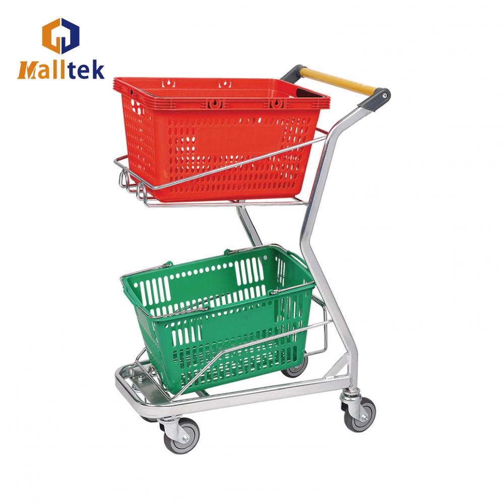 Metal Supermarket Double Shopping Basket Trolley