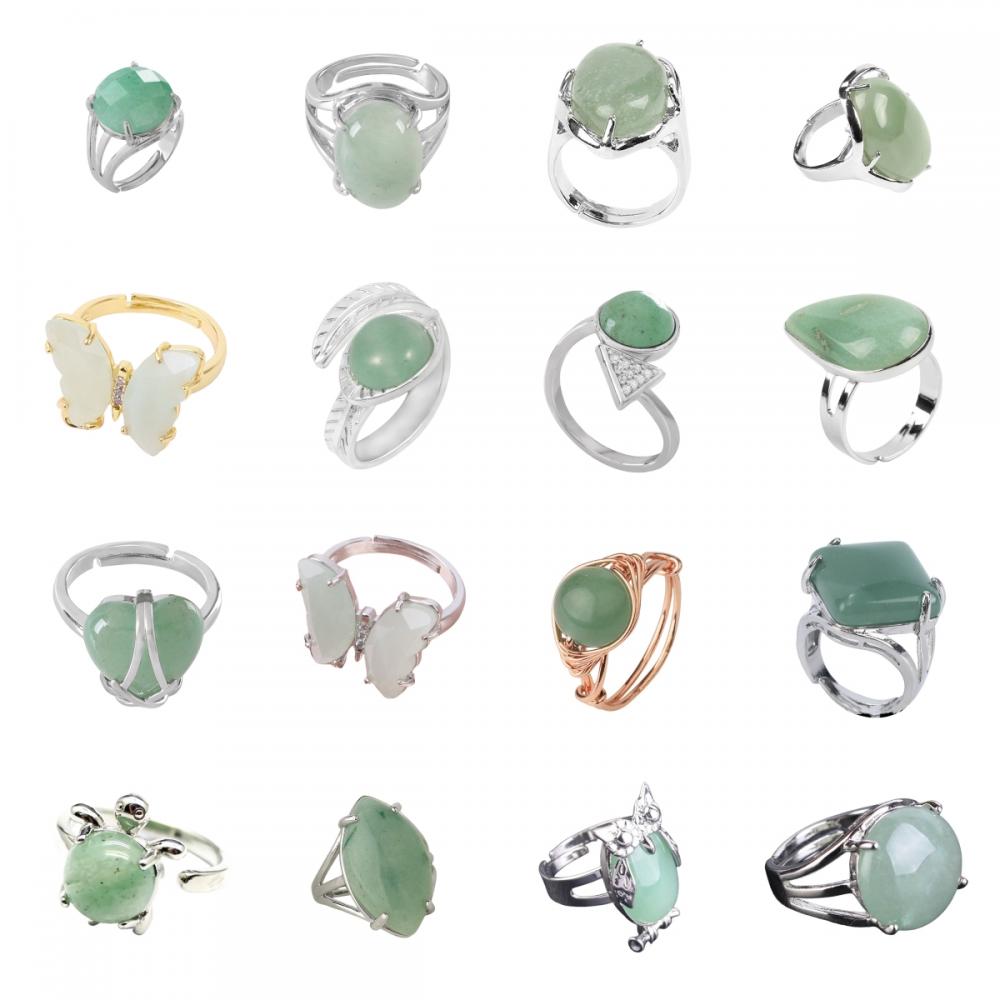 Assortiment de perles d&#39;aventurine anneaux de forme de chouette pour femmes anneaux de cœur d&#39;aventurine verts pour filles anneau ajusté de mariage de mariage