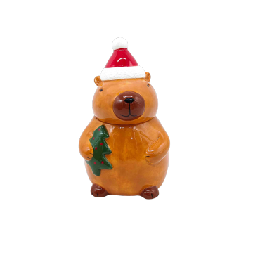 Santa Hat Capybara with Christmas Tree Storage Jar