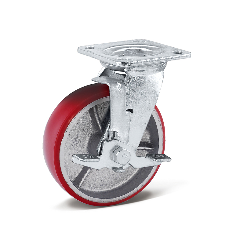عجلات العجلات Red Pu Cart Caster العجلات الثقيلة PU الصناعية
