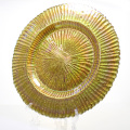 Flower Shaped Gold Glass Charger Plate Wedding Decorative