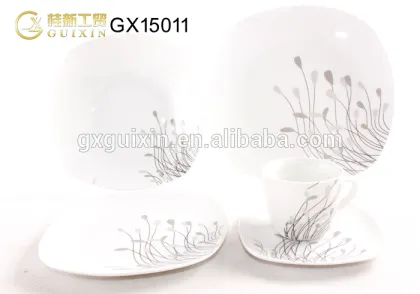 GUIXIN 21-piece Square Pottery/Porcelain Tea set/Dinner set for 4, Water Grass, Gray