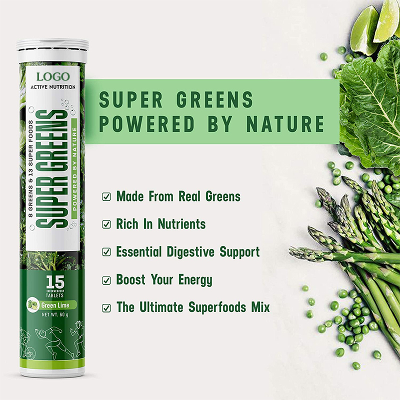 OEM/ODM Super Green Plant-based Low Calorie Dietary Supplement Effervescent Tablets for Immune Improve