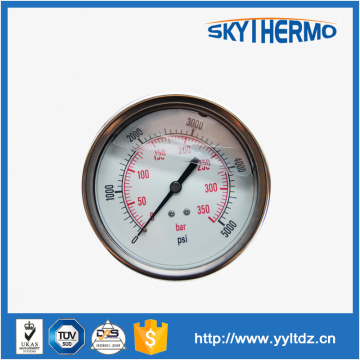small diameter back connection all stainless steel liquid filled high PSI water pressure guage