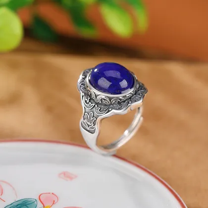 S999 Sterling Silver Lapis Lazuli Vintage Distressed Rings