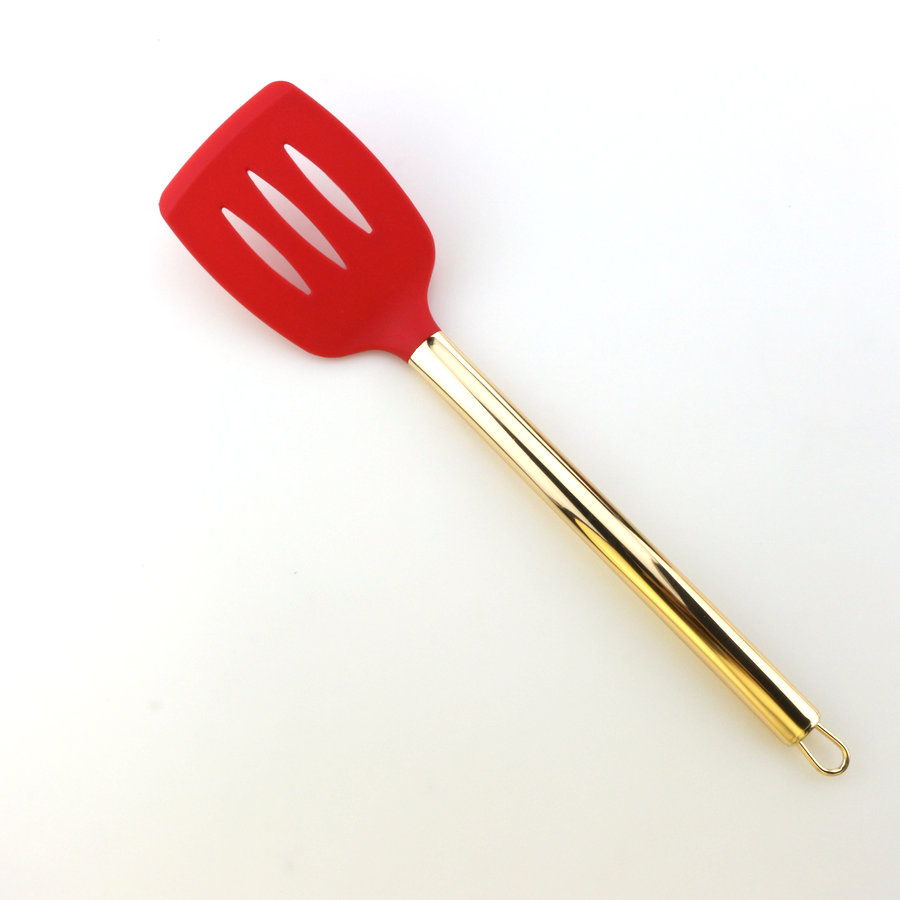 Gold Plated Color Handle Silicone Slotted Spatula